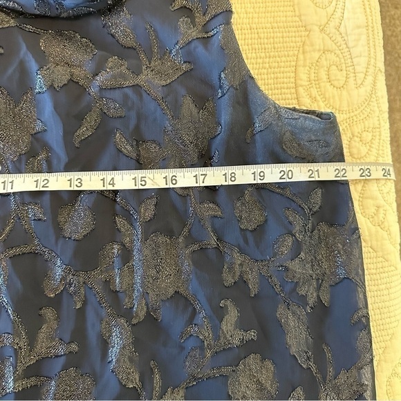 Navy blue embellished overlay sleeveless cowl neck shift dress, super flattering - Picture 9 of 10